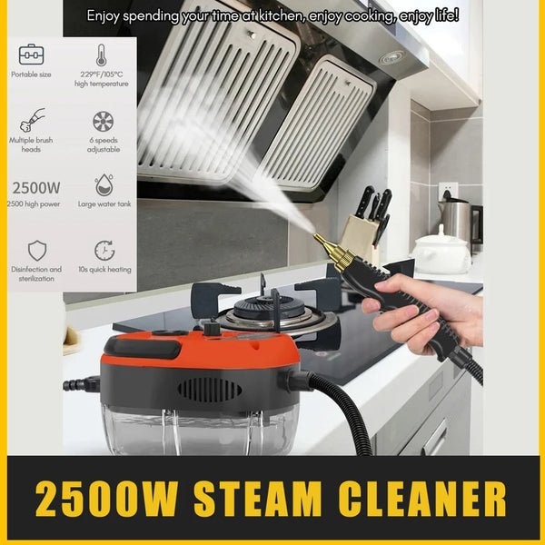 Portable Handheld Steam Cleaner High Temperature Pressurized Steam with Brush Heads for Kitchen Cleaning
